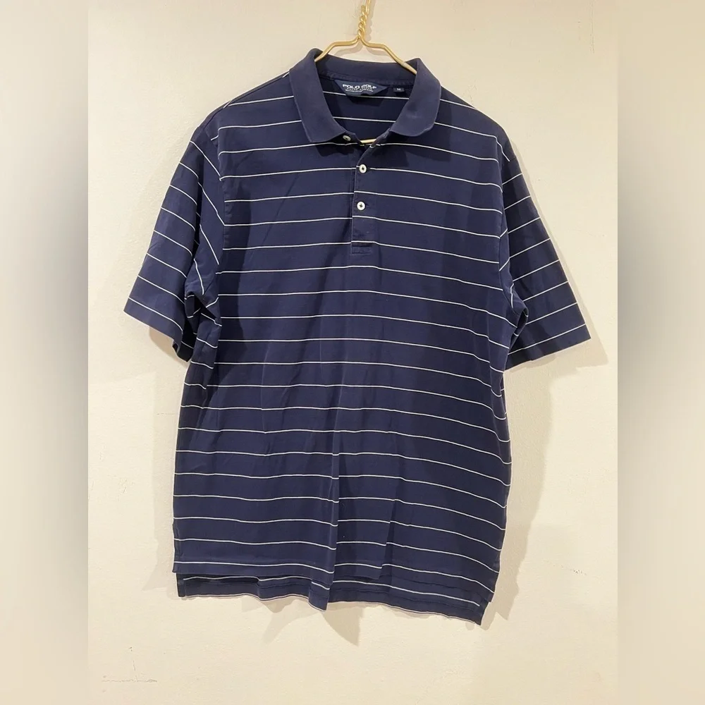 Ralph Lauren Polo Golf Men Sz M Polo Shirt Navy Blue Striped 100% Pima Cotton